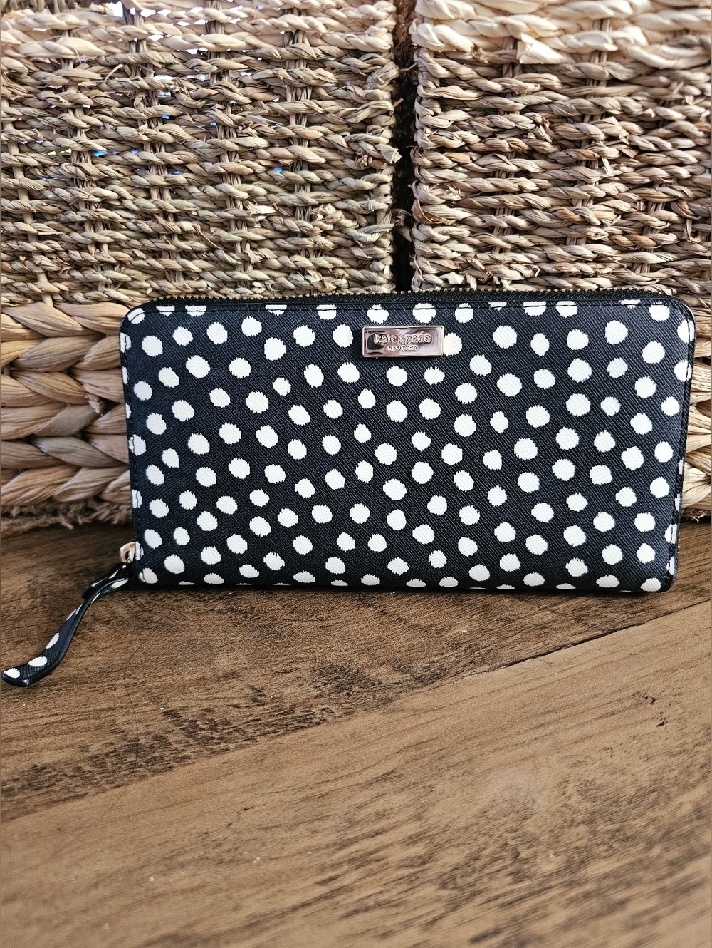 Kate Spade Classic and Elegant Black and White Dot Zip Wallet